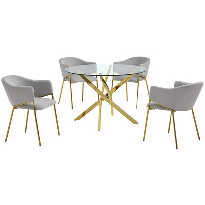 5Pc Round Glass Dining Table With 4 Gray Side Chairs