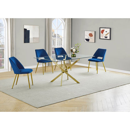 5pc dining Set- Rectangle - table with Navy Blue Velvet Chairs