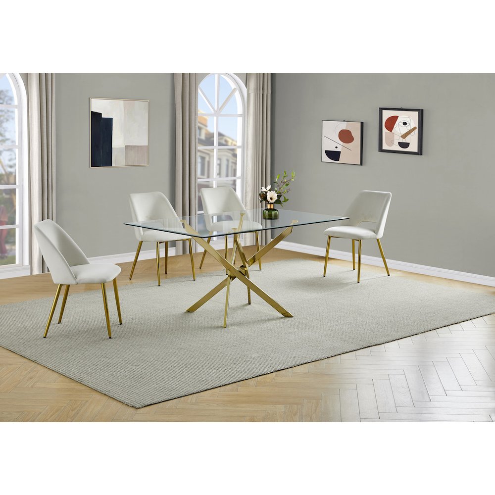 5pc dining Set- Rectangle - table with Cream Velvet Chairs