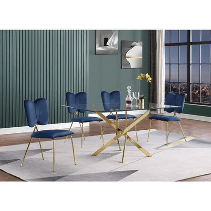 5pc dining Set- Rectangle table with Navy Blue Velvet Chairs