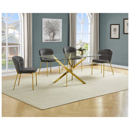 Rectangle Tempered Glass Dining Table With 4 Dark Grey Side Chairs