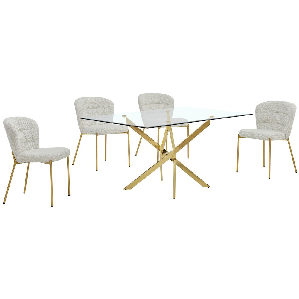 Rectangle Tempered Glass Dining Table With 4 Cream Side Chairs