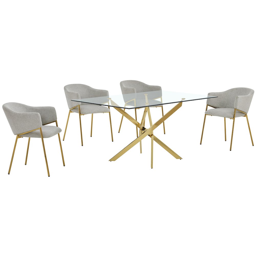 5Pc Rectangle Glass Dining Table With 4 Gray Side Chairs