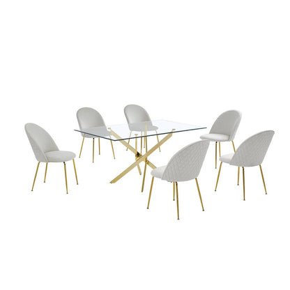 7 piece dining set- Rectangular dining table with 6 Cream side chairs