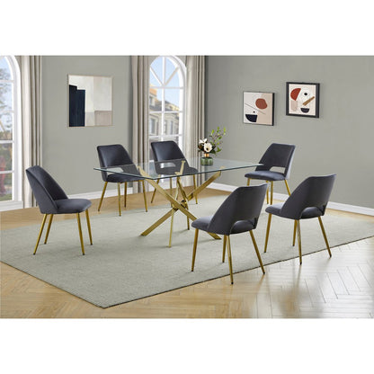 7Pc Modern Dining Set- Rectangle Table With Dark Grey Velvet Chairs