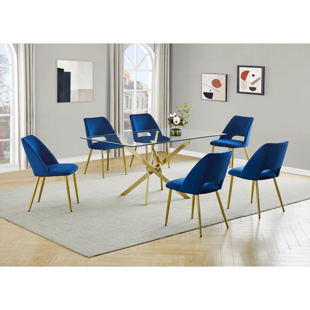 7pc dining Set- Rectangle - table with Navy Blue Velvet Chairs
