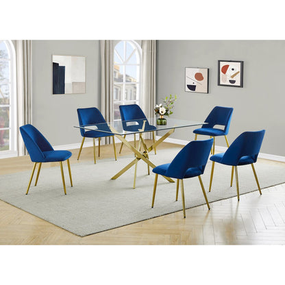 7pc dining Set- Rectangle - table with Navy Blue Velvet Chairs