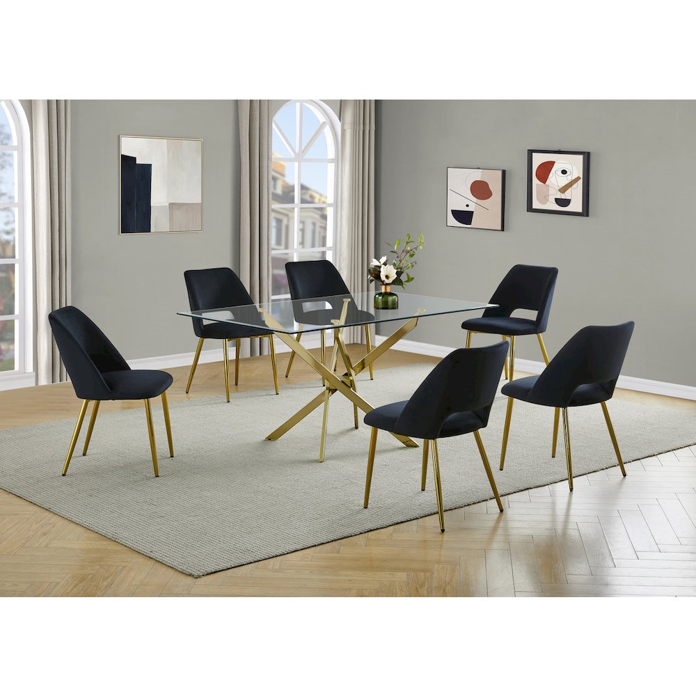 7pc dining Set- Rectangle - table with Black Velvet Chairs