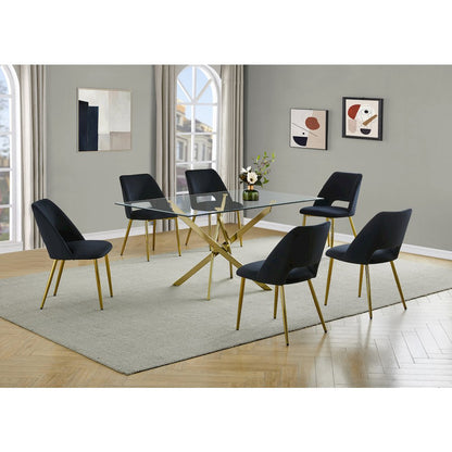 7pc dining Set- Rectangle - table with Black Velvet Chairs