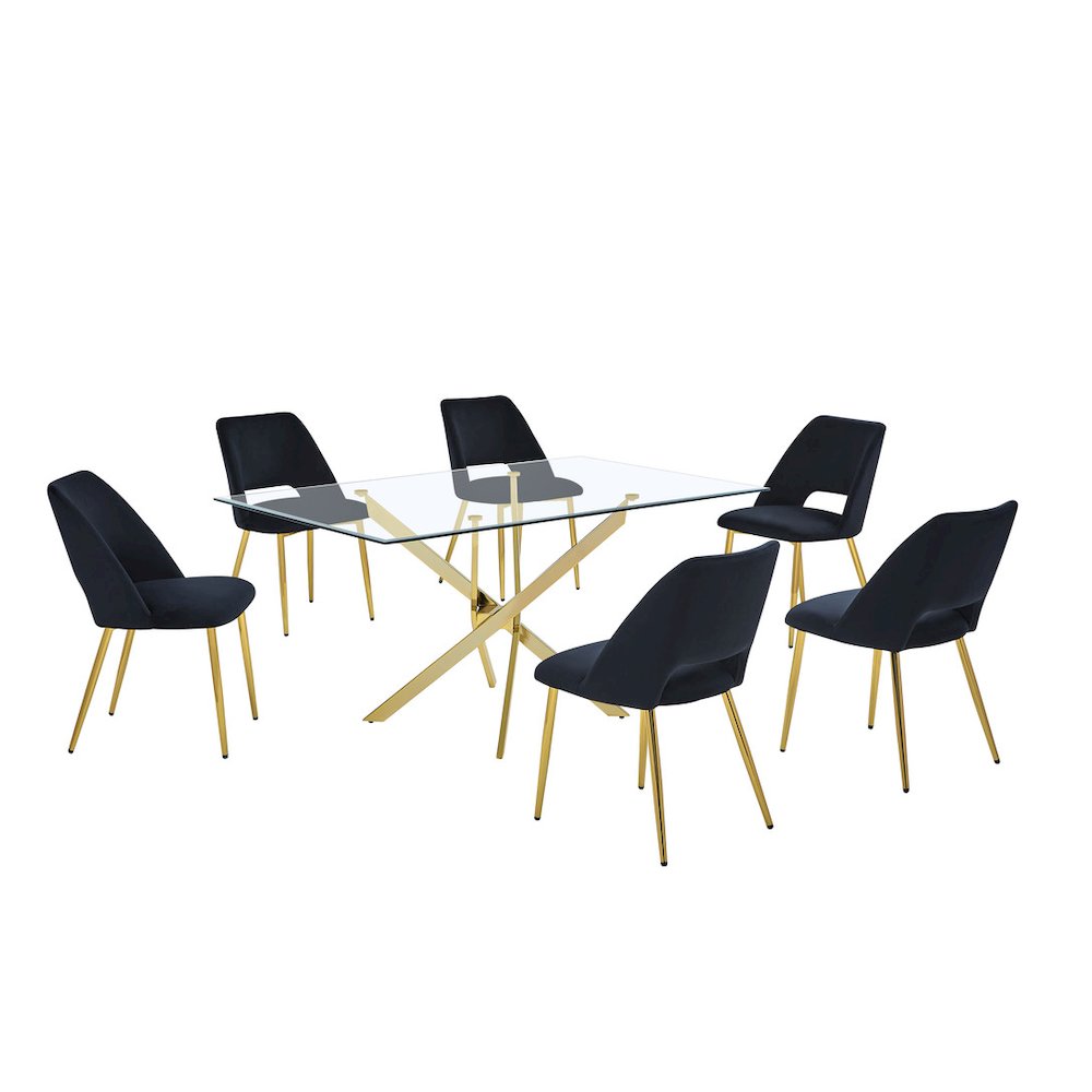 7pc dining Set- Rectangle - table with Black Velvet Chairs