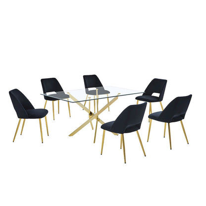 7pc dining Set- Rectangle - table with Black Velvet Chairs