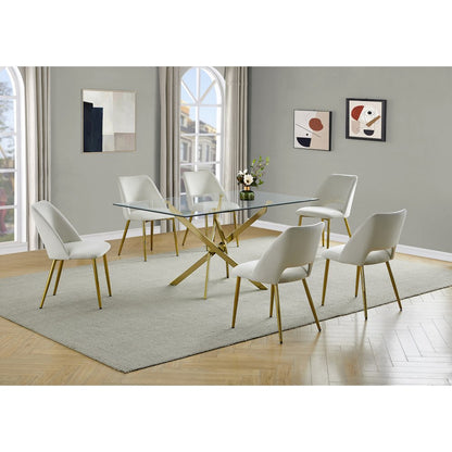 7pc dining Set- Rectangle - table with Cream Velvet Chairs