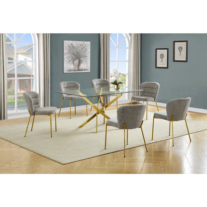 Rectangle Tempered Glass Dining Table With 6 Grey Side Chairs