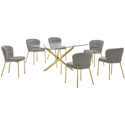 Rectangle Tempered Glass Dining Table With 6 Grey Side Chairs