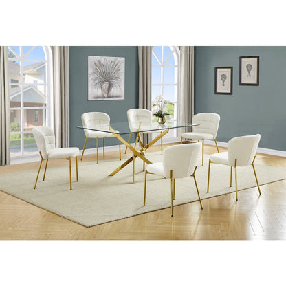 Rectangle Tempered Glass Dining Table With 6 Cream Side Chairs