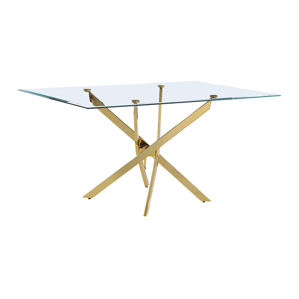 Rectangular Glass top dining table with gold chrome base