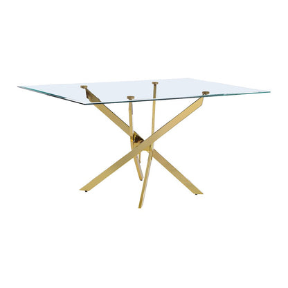 Rectangular Glass top dining table with gold chrome base