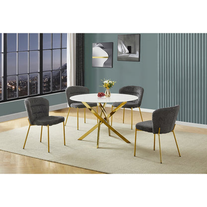 Round White Marble Wrap Glass Ding Table With 4 Dark Grey Side Chairs