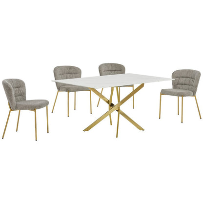 Rectangle Tempered Glass Dining Table With 4 Grey Side Chairs