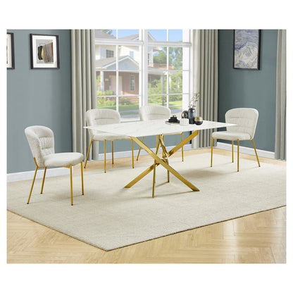 Rectangle Tempered Glass Dining Table With 4 Cream Side Chairs