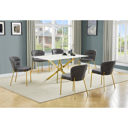 Rectangle Tempered Glass Dining Table With 6 Dark Grey Side Chairs