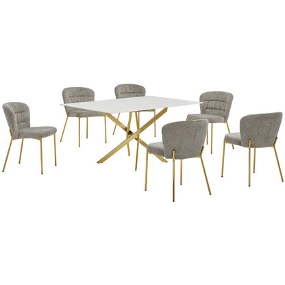 Rectangle Tempered Glass Dining Table With 6 Grey Side Chairs
