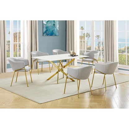 Rectangle Marble Wrap Tempered Glass Dining Table With 6 Linen Gray Side Chairs
