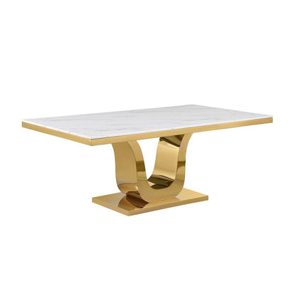 78" Rectangular marble dining table with a gold color stainless steel base
