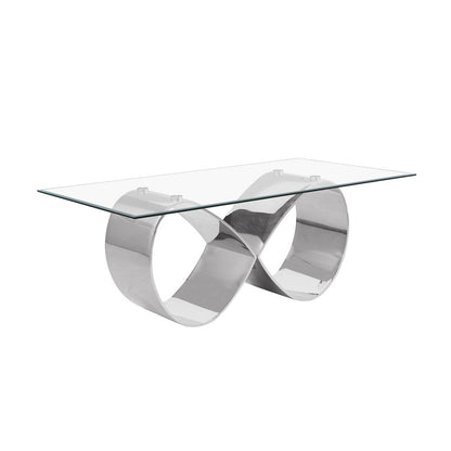 78X42 Tempered Glass Dining Table With An Infinity Silver Stainless Steel Base