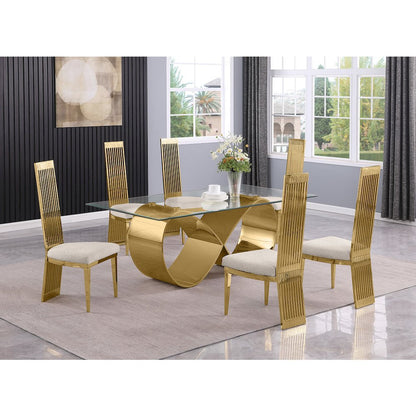 7Pc Tempered Glass Dining Set With 6 Cream Boucle Fabric Side Chairs