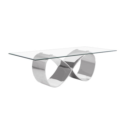 94X46 Tempered Glass Dining Table With An Infinity Silver Stainless Steel Base