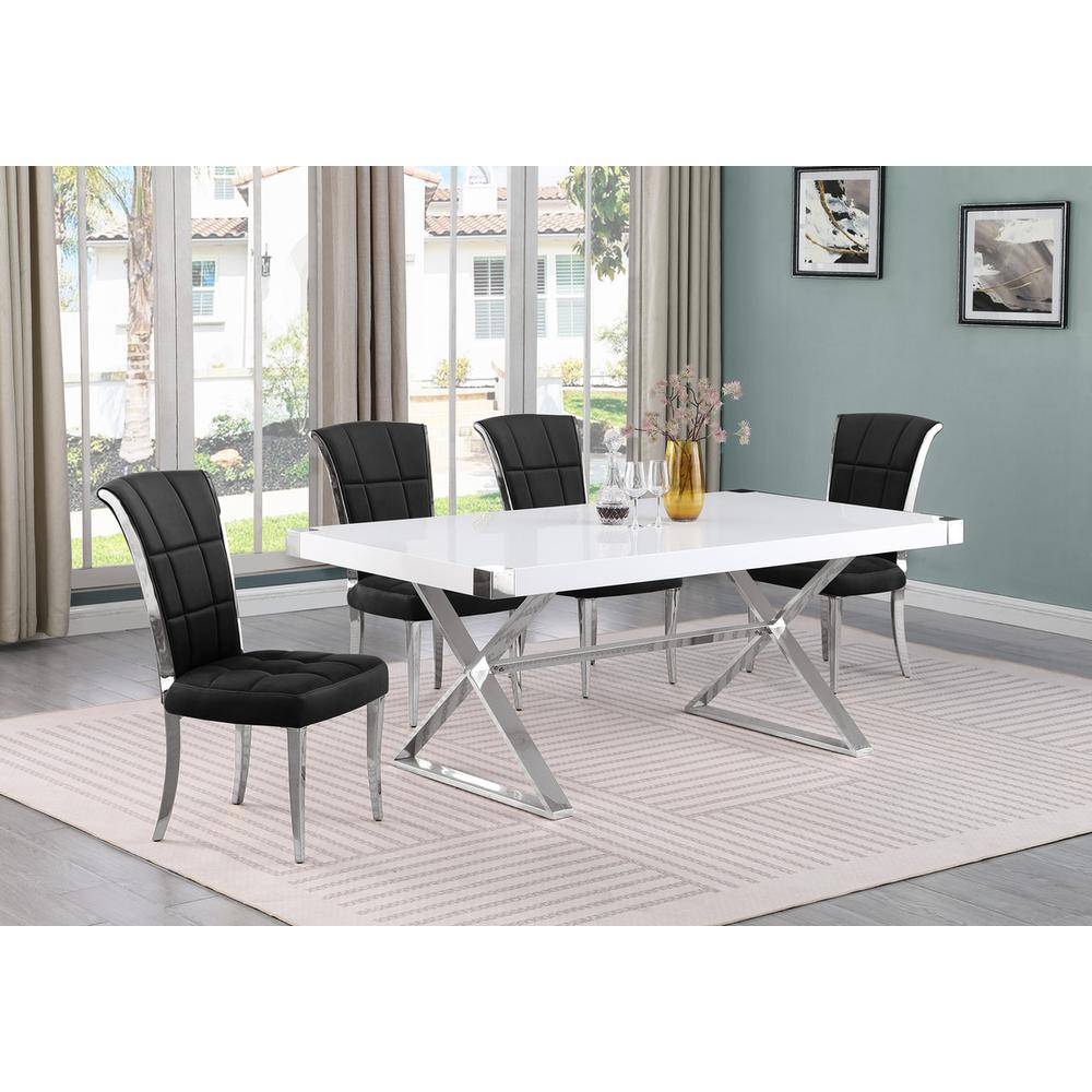 5pc Small(78") white wood top dining set with silver base and 4 chairs