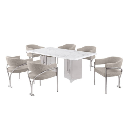 7pc 38mm Marble Top Dining Set Gray Chiars