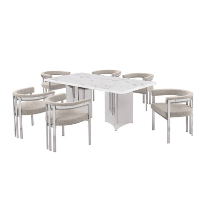 7pc 38mm Marble Top Dining Set 6 Gray Chiars