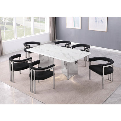 7pc 38mm Marble Top Dining Set 6 Black Chiars