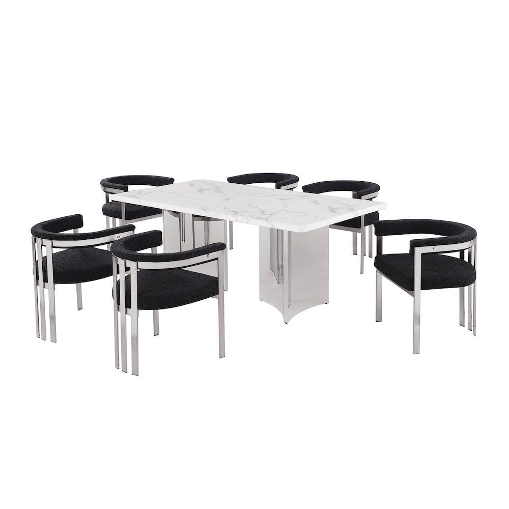 7pc 38mm Marble Top Dining Set 6 Black Chiars