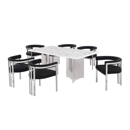 7pc 38mm Marble Top Dining Set 6 Black Chiars