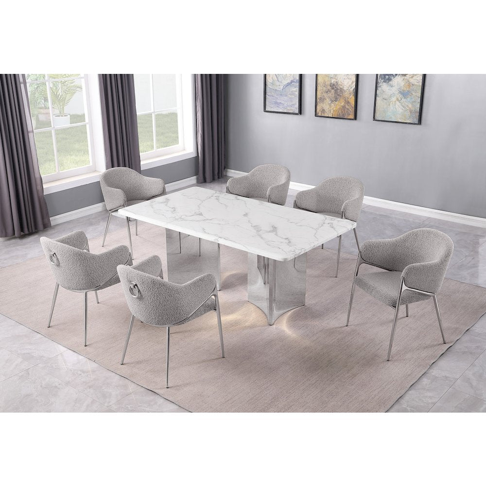 7pc 72" Marble Top Dining Set 6 Rich Gray Chiars