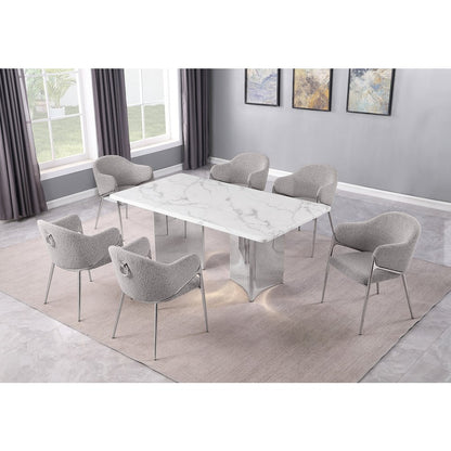 7pc 72" Marble Top Dining Set 6 Rich Gray Chiars