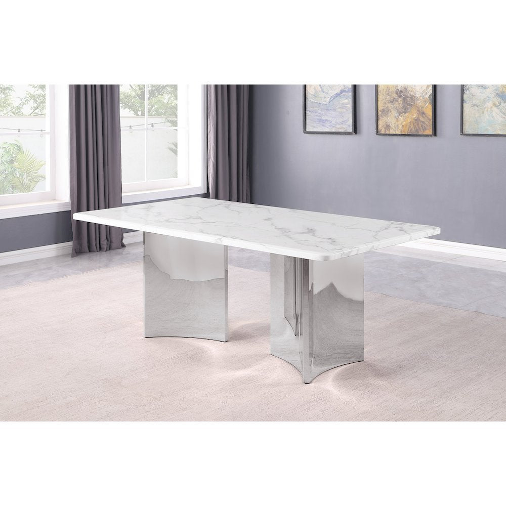 72" White Marble Table Top 38mm with Silver Stainless Steel Base