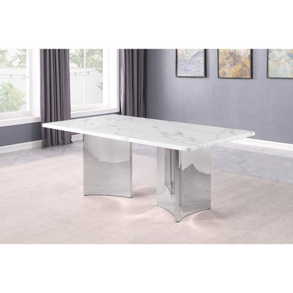 72" White Marble Table Top 38mm with Silver Stainless Steel Base