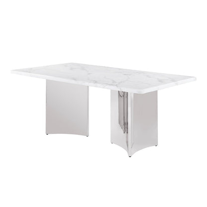 72" White Marble Table Top 38mm with Silver Stainless Steel Base