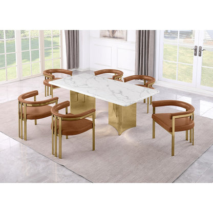 7pc 72" Marble Top Dining Set with 6 Toffee Chairs