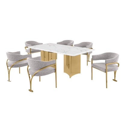 7pc 38mm Marble Top Dining Set Rich Gray Chiars
