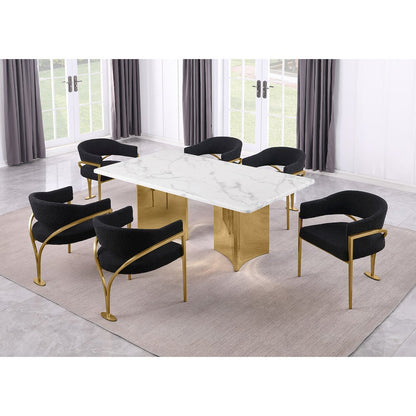 7pc 38mm Marble Top Dining Set Black Chiars