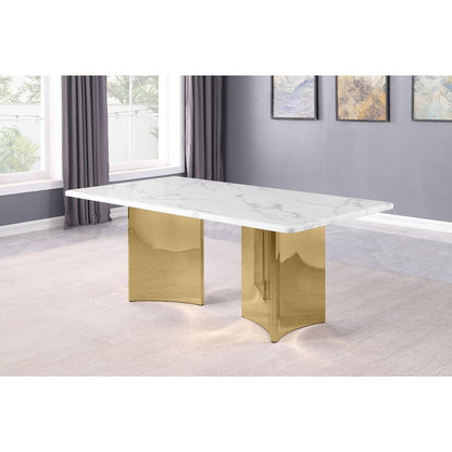 72" White Marble Table Top 38mm with Gold Stainless Steel Base