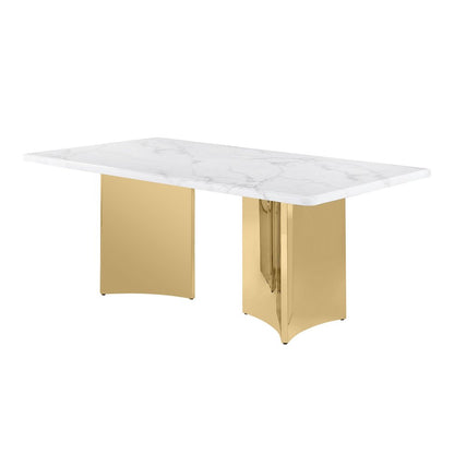 72" White Marble Table Top 38mm with Gold Stainless Steel Base