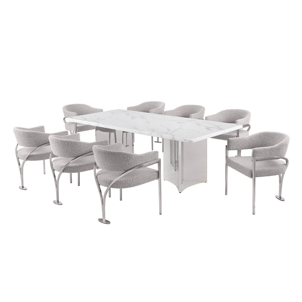 9pc 38mm Marble Top Dining Set Rich Gray Chiars