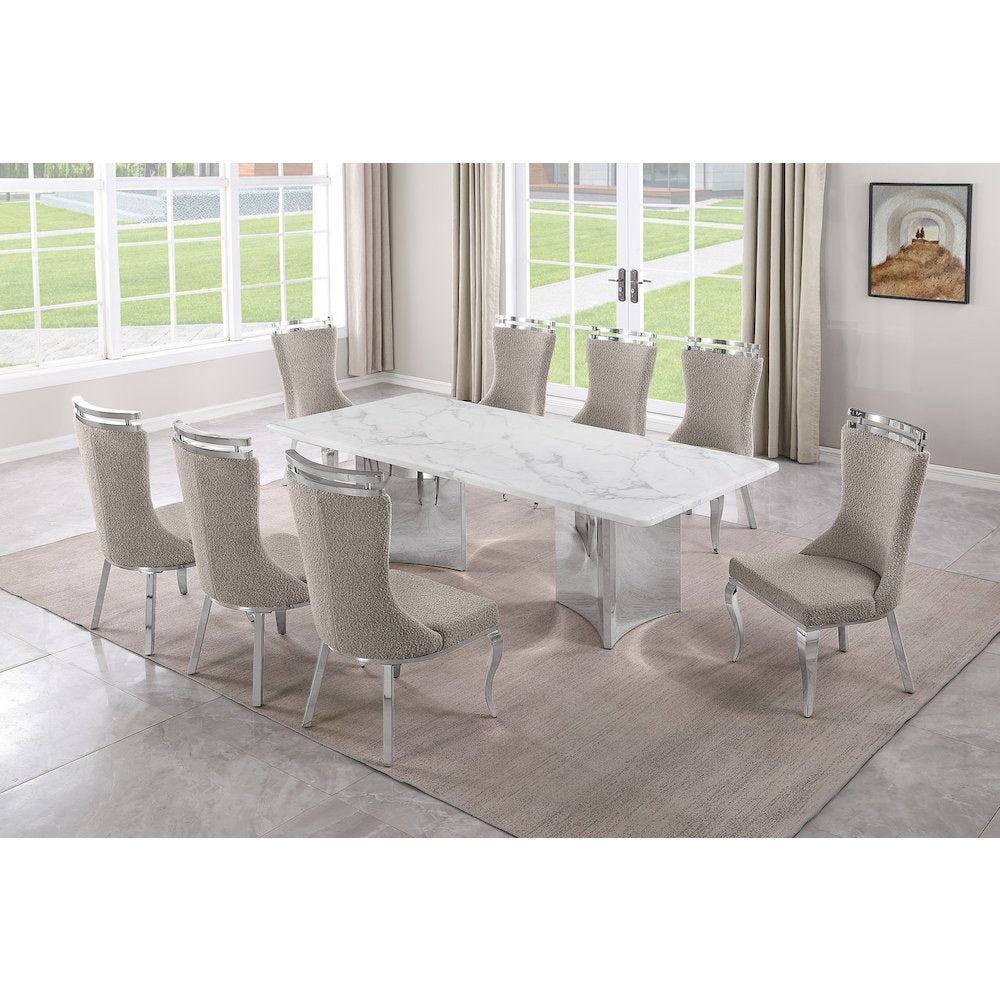 9pc Rectangular Dining Table Set with White Marble Top and Gray Chairs