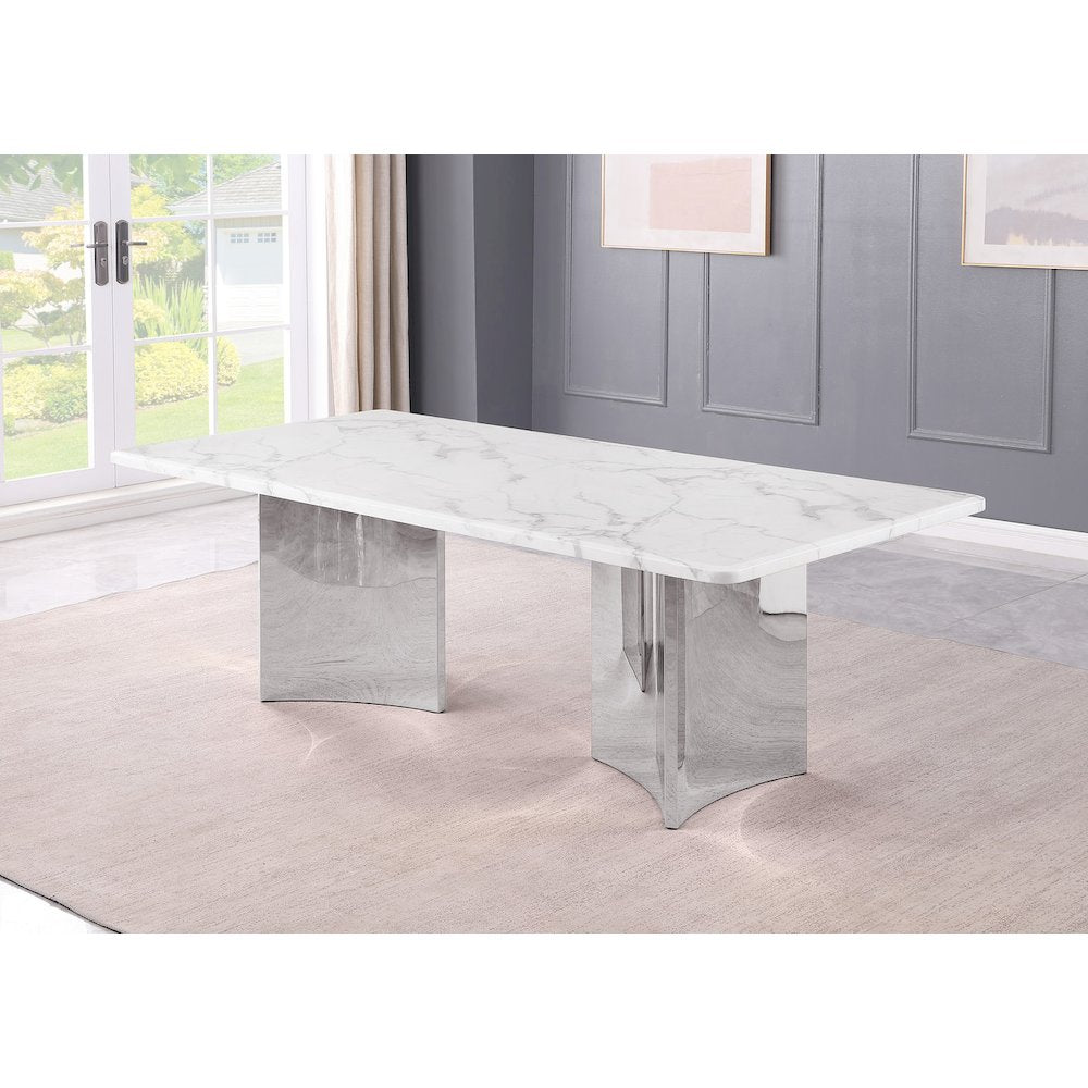 87" White Marble Table Top 38mm with Silver Stainless Steel Base